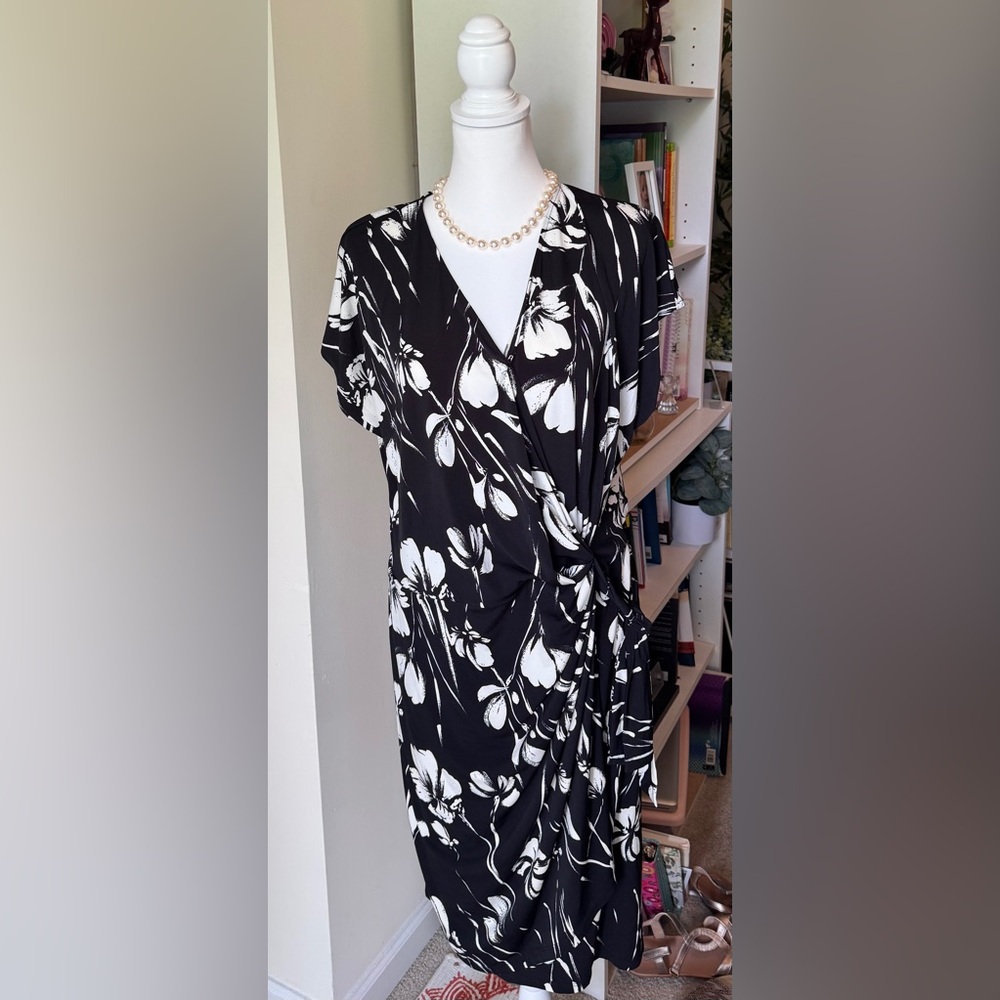 Floral Black and White Wrap Dress